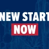 Navy blue background with light blue cactus line drawing illustrations.  "New Start Now" in white with "Now" on top of a red box.